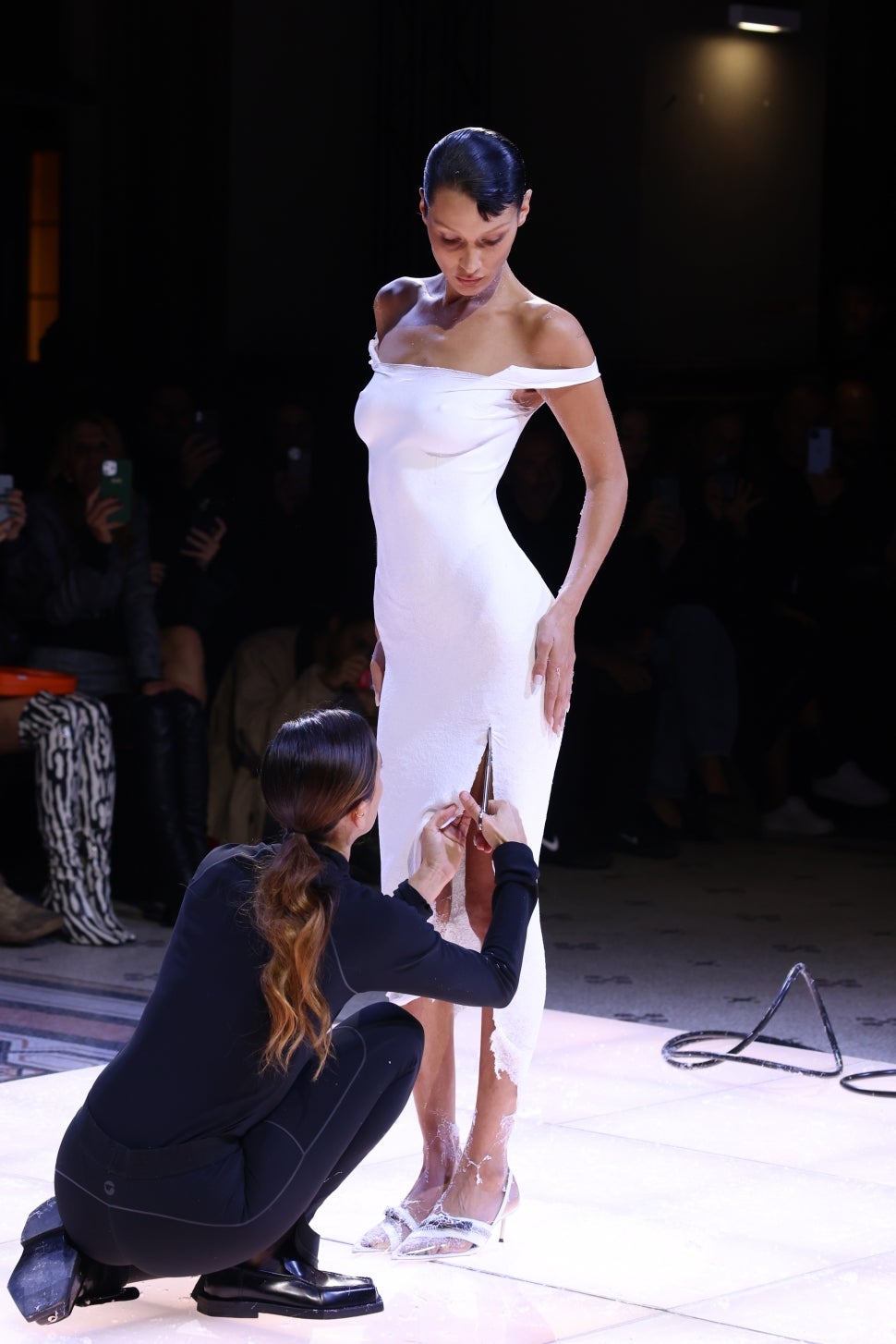 Bella Hadid S Runway Spray Painted Dress Is A Magical Must See   GettyImages 1429134697 