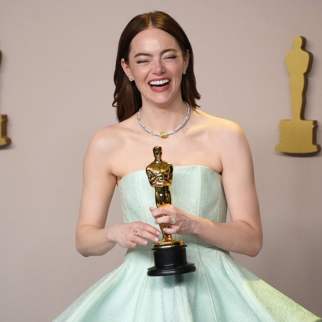 Emma Stone, winner of the Best Actress in a Leading Role award for “Poor Things”, onstage in the press room at the 96th Annual Academy Awards at Ovation Hollywood on March 10, 2024 in Hollywood, California.