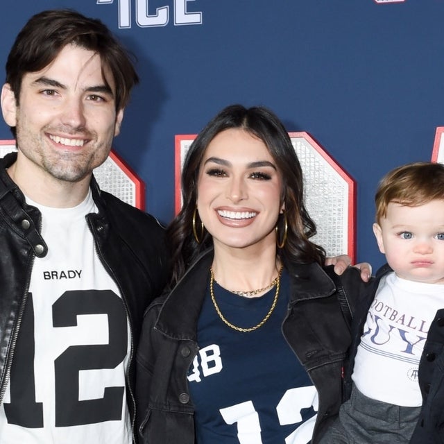 Jared Haibon and Ashley Iaconetti pose with their son Dawson