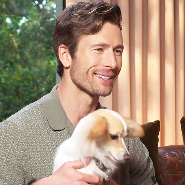 Glen Powell's Dog Brisket Takes Over His 'Hit Man' Interview (Exclusive) 