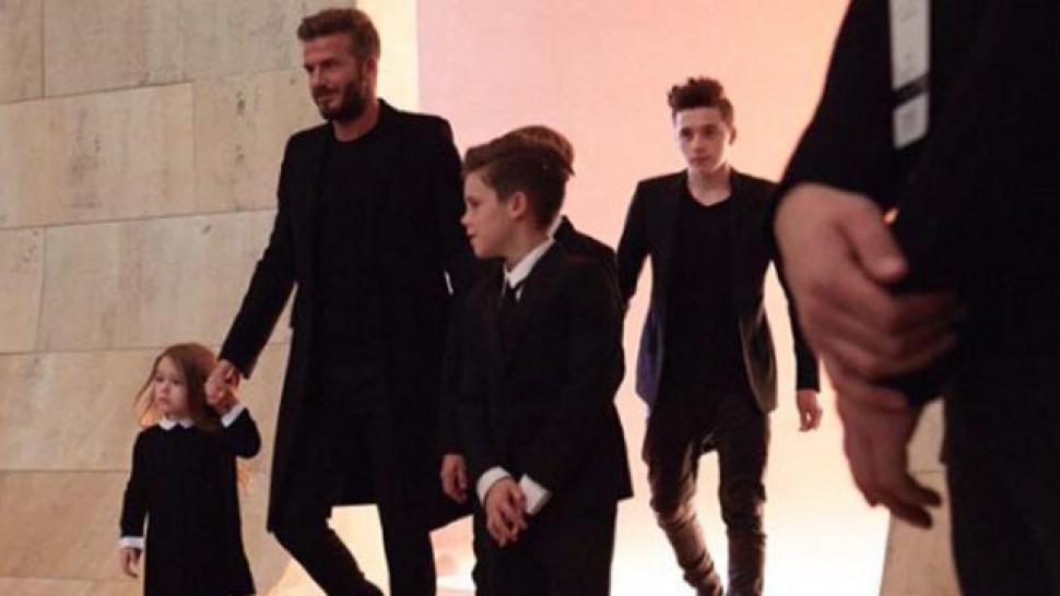 David Beckham & His Family Arrive At Victoria's Fashion Show In