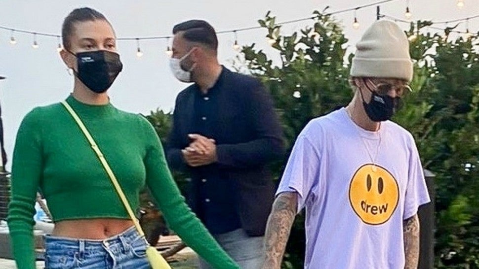 Justin And Hailey Bieber Wear Matching Face Mask While On Date Night In