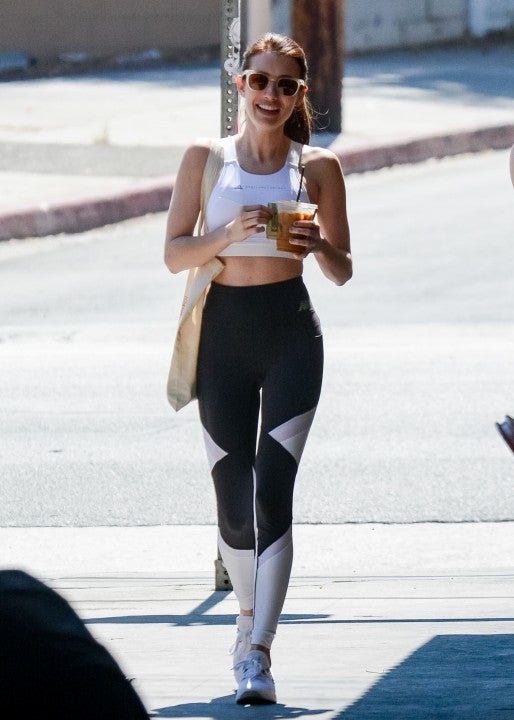 Chantel Jeffries displays her taut body in sports bra and legging