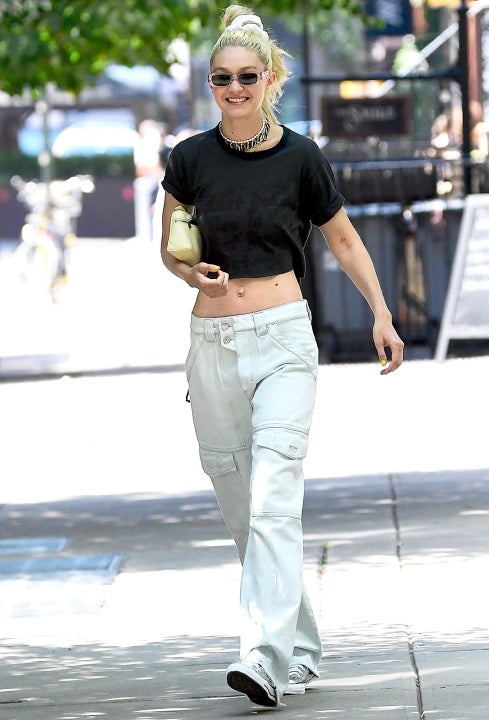 Gigi Hadid Blue Straight Fit Jeans Street Style 2022