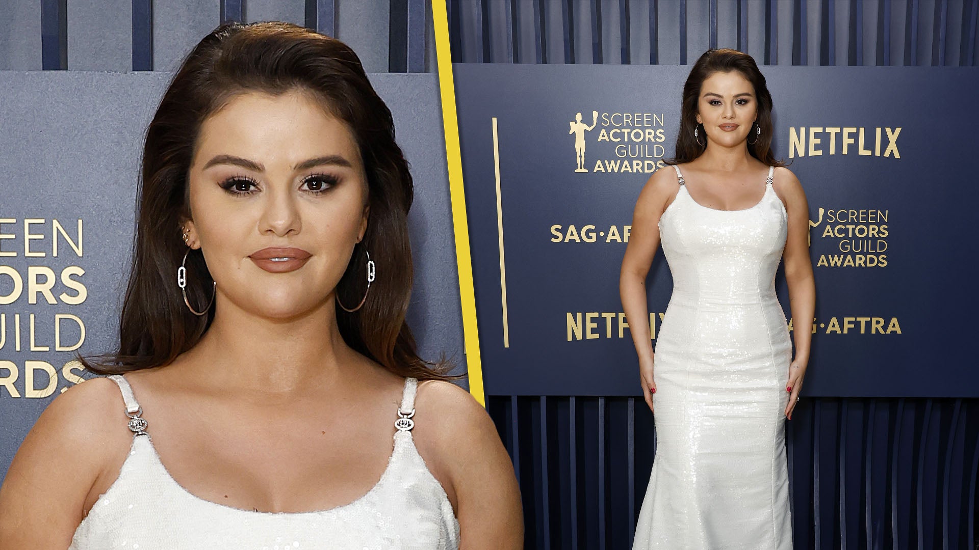 SAG AWARDS Selena Gomez Shines in White Sequin Gown on Red Carpet