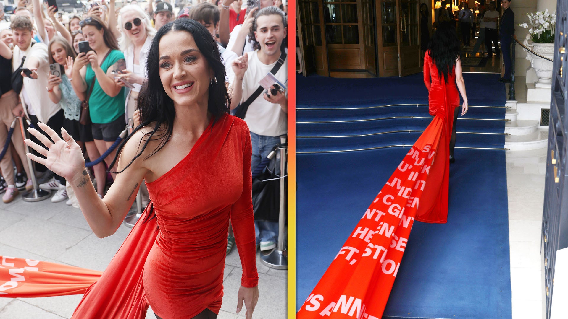 Katy Perry Sports 100-Yard Train Dress for Paris Fashion Week