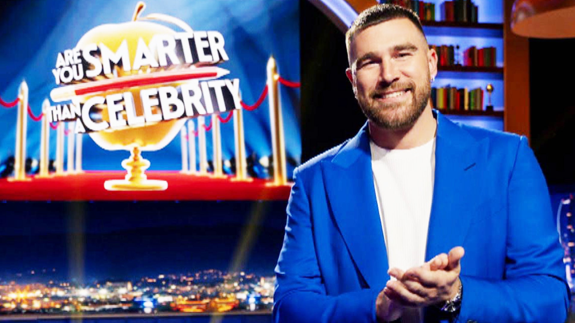 First Look at Travis Kelce on Set of ‘Are You Smarter Than a Celebrity’